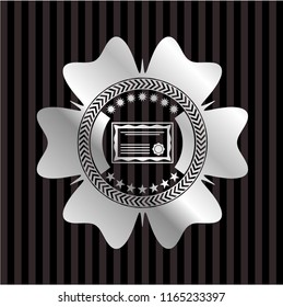 certificate icon inside silvery badge or emblem