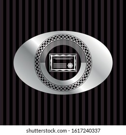 certificate icon inside silvery emblem or badge