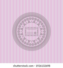 certificate icon inside vintage pink emblem. Flat design. 