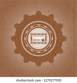 certificate icon inside vintage wood emblem