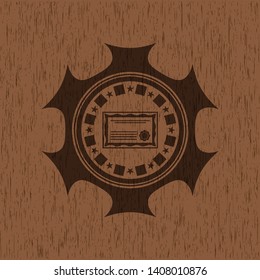 certificate icon inside vintage wood emblem