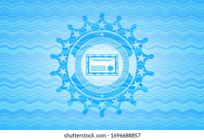 icono de certificado dentro del fondo de la insignia de concepto de agua.