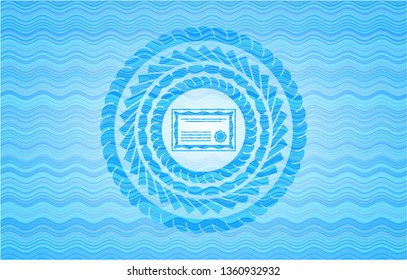 certificate icon inside water representation style emblem.