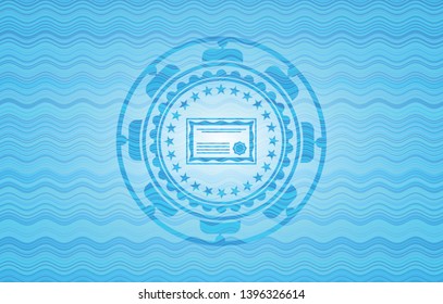certificate icon inside water style emblem.