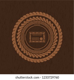 certificate icon inside wood emblem. Vintage.