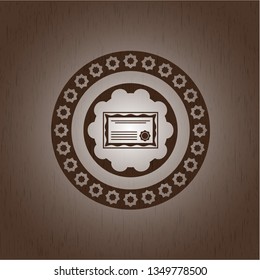 certificate icon inside wood emblem. Retro
