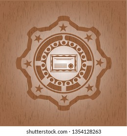 certificate icon inside wood emblem. Retro