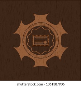 certificate icon inside wood emblem. Vintage.