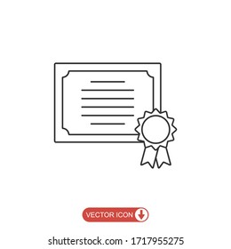 Certificate icon in line style. License badge. symbol appreciation, Achievement, award, grant, diploma or business concept. vector illustration isolated on white background