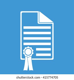 Certificate icon on blue background.