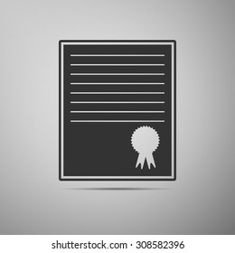 Certificate icon on grey background. Vector Illustration