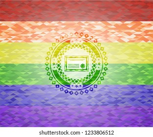 certificate icon on mosaic background with the colors of the LGBT flag