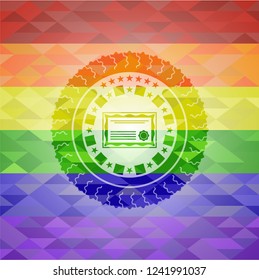 certificate icon on mosaic background with the colors of the LGBT flag