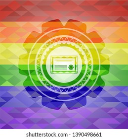 certificate icon on mosaic background with the colors of the LGBT flag