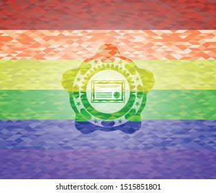 certificate icon on mosaic background with the colors of the LGBT flag