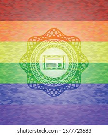 certificate icon on mosaic background with the colors of the LGBT flag
