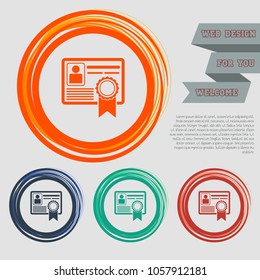 certificate icon on the red, blue, green, orange buttons for your website and design with space text. Vector illustration