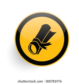 Certificate icon on yellow button background,clean vector