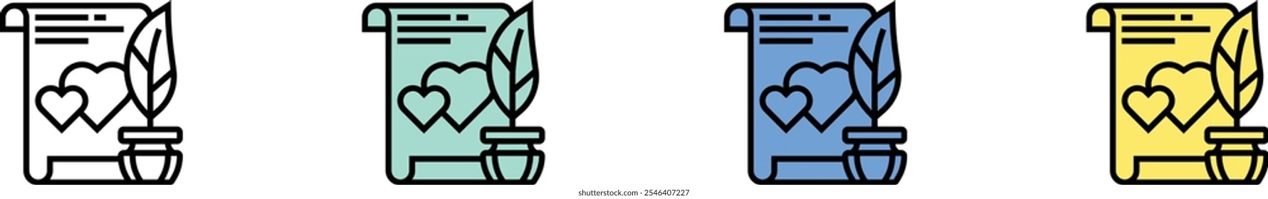 certificate icon. Outline, Green, Blue and Yellow Style Design Isolated On White Background