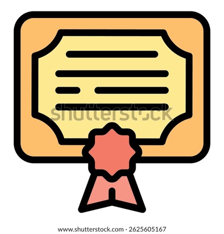 Certificate icon. Outline certificate vector icon color flat isolated