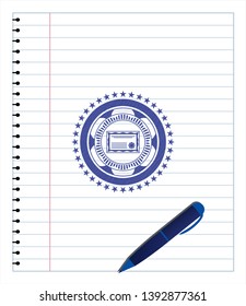 certificate icon pen strokes emblem. Blue ink. Vector Illustration. Detailed.