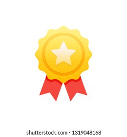 Certificate icon. Premium quality. Achievement badge. Quality mark. Achievement or award grant. Gold seal. Gold medal. Star icon. Medal with a star.  Reward with the star. Symbol of victory. Gold star