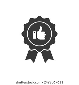 Certificate icon. Premium quality. Achievement badge. Quality mark. Achievement or award grant. Gold seal. Gold medal. Like icon. Hand like. Thumb up. Social media sign. Quality checking. Quality seal