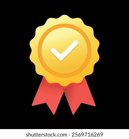 Certificate icon. Premium quality. Achievement badge. Profile Verification. Check mark icon. Vector check mark. Quality mark. Achievement award grant. Gold seal. Gold medal. Quality checking. Survey.