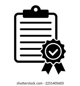 Certificate icon. Premium quality symbol. Achievement badge. Tasks done icon. Signed approved document. Project completed. Quality mark. Achievement badge vector.