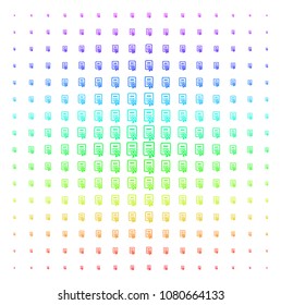 Certificate icon rainbow colored halftone pattern. Vector certificate shapes organized into halftone grid with vertical rainbow colors gradient. Designed for backgrounds,