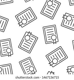 Certificate icon seamless pattern background. License badge vector illustration on white isolated background. Winner medal business concept.