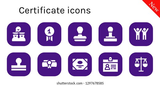  certificate icon set. 10 filled certificate icons. Simple modern icons about  - Graduates, Quality, Stamp, Success, Diploma, Certificate, Accreditation, Law