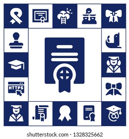 certificate icon set. 17 filled certificate icons.  Collection Of - Ribbon, Stamp, Graduation, Agreement, Https, Seal, Diploma, Certificate, Success, Quality, Graduates