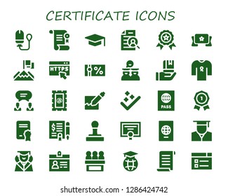  certificate icon set. 30 filled certificate icons. Simple modern icons about  - Tampon, Certificate, Graduation, Curriculum, Winner, Banner, Achievement, Https, Gift voucher