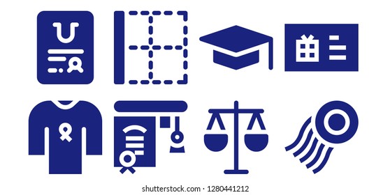  certificate icon set. 8 filled certificate icons. Simple modern icons about  - Ribbon, Certificate, Education, Border, Law, Graduation, Stamp, Gift card