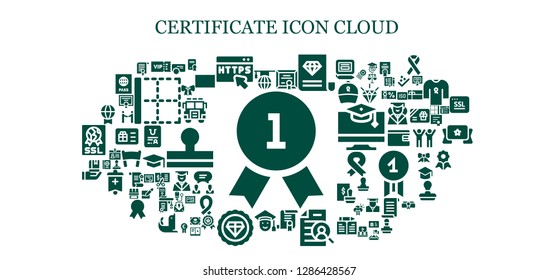  certificate icon set. 93 filled certificate icons. Simple modern icons about  - Quality, Learning, Vip, Https, Diploma, Certificate, Curriculum, Graduated, Premium, Education