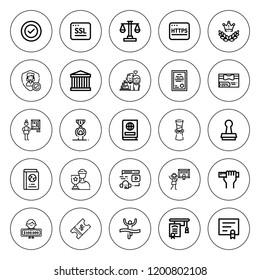 Certificate icon set. collection of 25 outline certificate icons with anniversary, appreciation, champion, college, design skills, diploma, glory icons. editable icons.