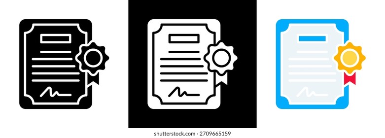 Conjunto de iconos de certificado Ilustración vectorial de glifos