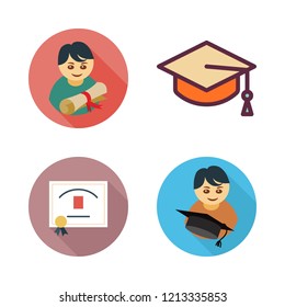 certificate icon set. vector set about diploma, graduate and mortarboard icons set.