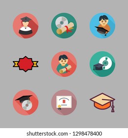certificate icon set. vector set about quality, mortarboard, graduation and diploma icons set.