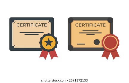 Certificate Icon Set. Vector Illustration on White Background.