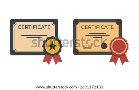 Certificate Icon Set. Vector Illustration on White Background.