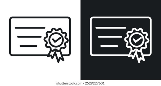 Certificate icon in Thin line black color. flat simple vector symbols illustration.