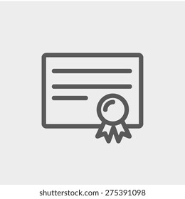 Certificate Icon Thin Line For Web And Mobile, Modern Minimalistic Flat Design. Vector Dark Grey Icon On Light Grey Background.