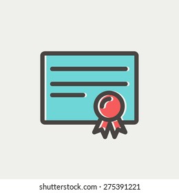 Certificate icon thin line for web and mobile, modern minimalistic flat design. Vector icon with dark grey outline and offset colour on light grey background.