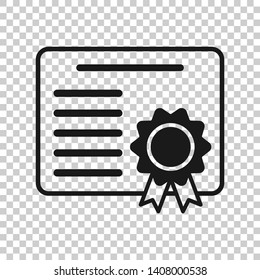 Certificate icon in transparent style. License badge vector illustration on isolated background. Winner medal business concept.
