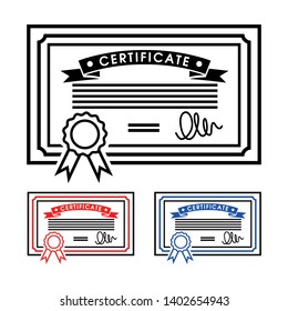 Certificate icon vector. Concepts of achievement, awards, grants. Modern sign, linear pictogram, object, structure symbol, simple icon
