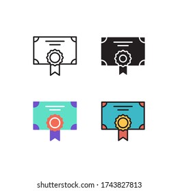 certificate icon vector with different style designs. Isolated on white background.