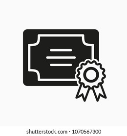 certificate icon, vector diploma illustration, license symbol