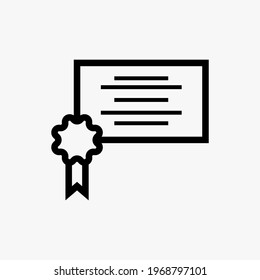 Vector de icono de certificado. Ilustración de icono de archivo en fondo blanco